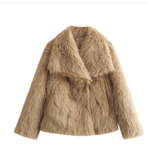 Winter Plush Coat Fashion Warm Thicken Fluffy Lapel Jacket Outwear Casual Long Sleeve Tops Womens Clothing-7