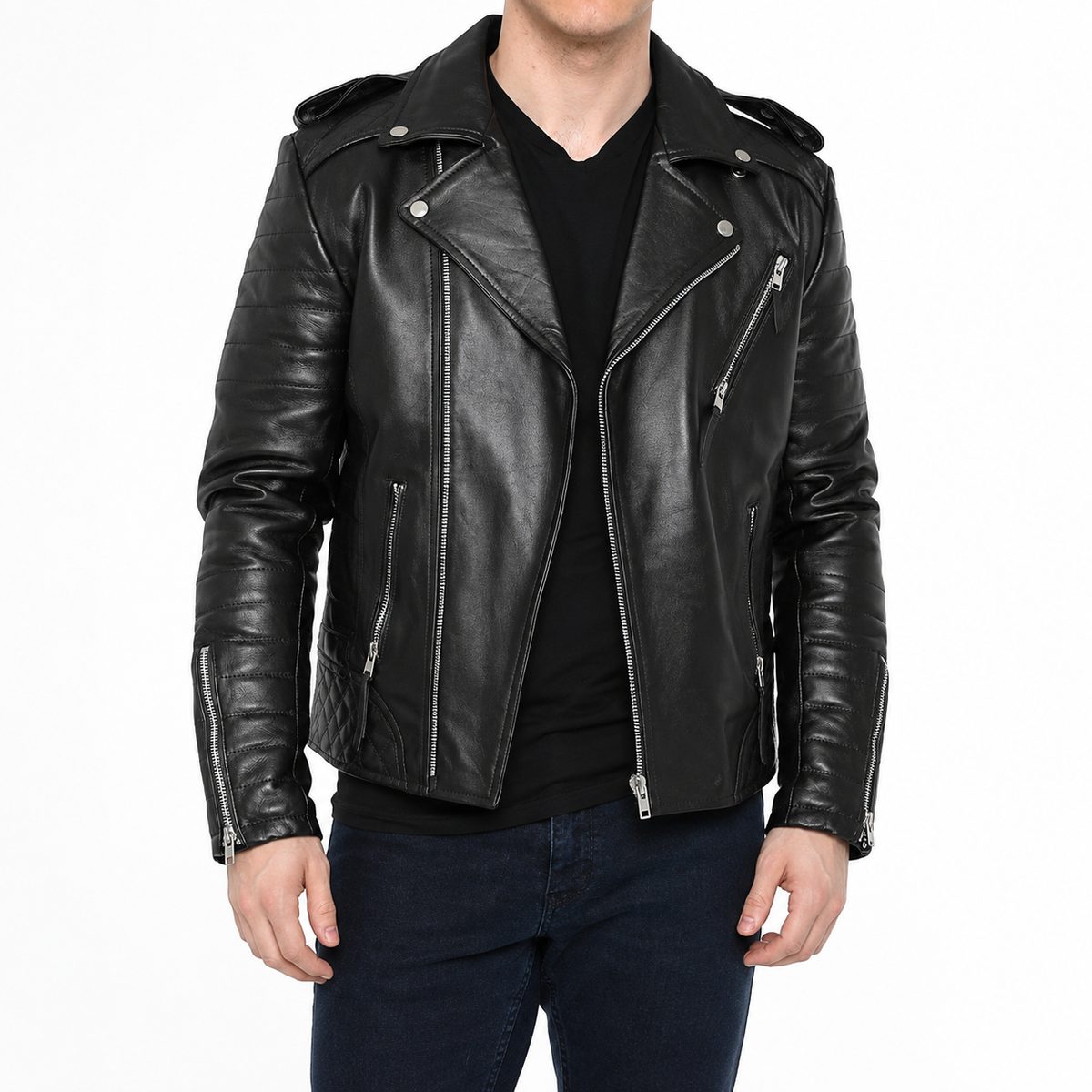 Men’s Motorcycle Fashion Leather Jacket-1