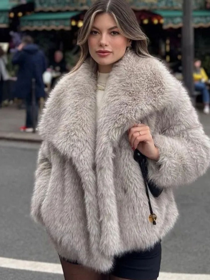 Winter Plush Coat Fashion Warm Thicken Fluffy Lapel Jacket Outwear Casual Long Sleeve Tops Womens Clothing-11