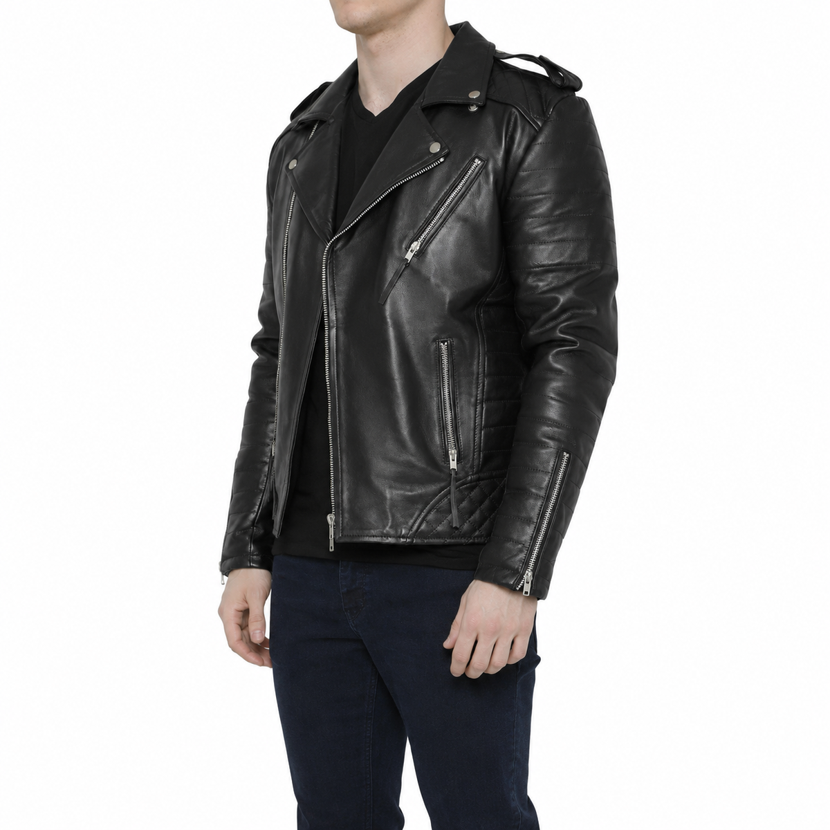Men’s Motorcycle Fashion Leather Jacket-3
