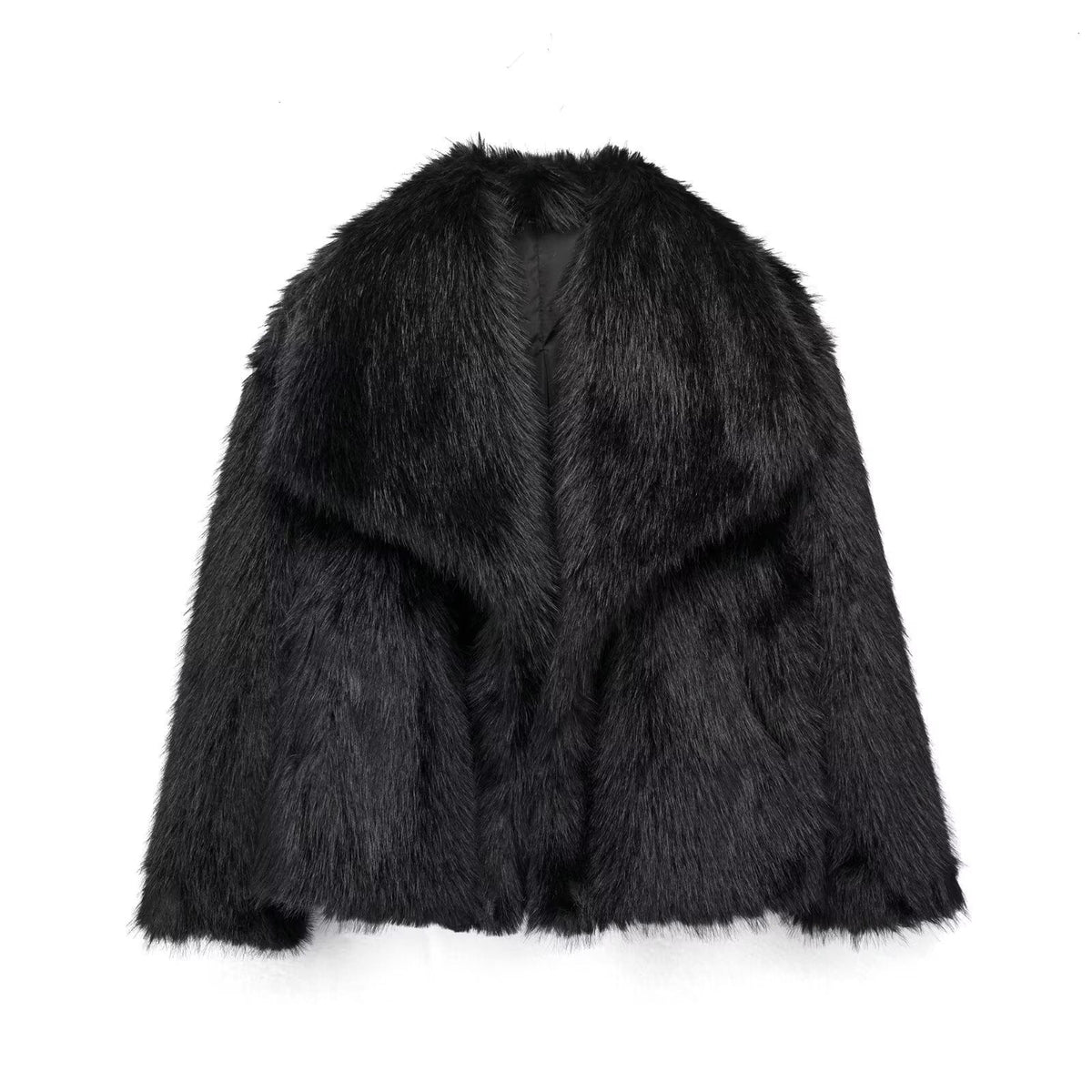 Winter Plush Coat Fashion Warm Thicken Fluffy Lapel Jacket Outwear Casual Long Sleeve Tops Womens Clothing-5