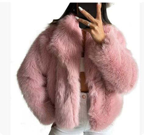 Winter Plush Coat Fashion Warm Thicken Fluffy Lapel Jacket Outwear Casual Long Sleeve Tops Womens Clothing-14