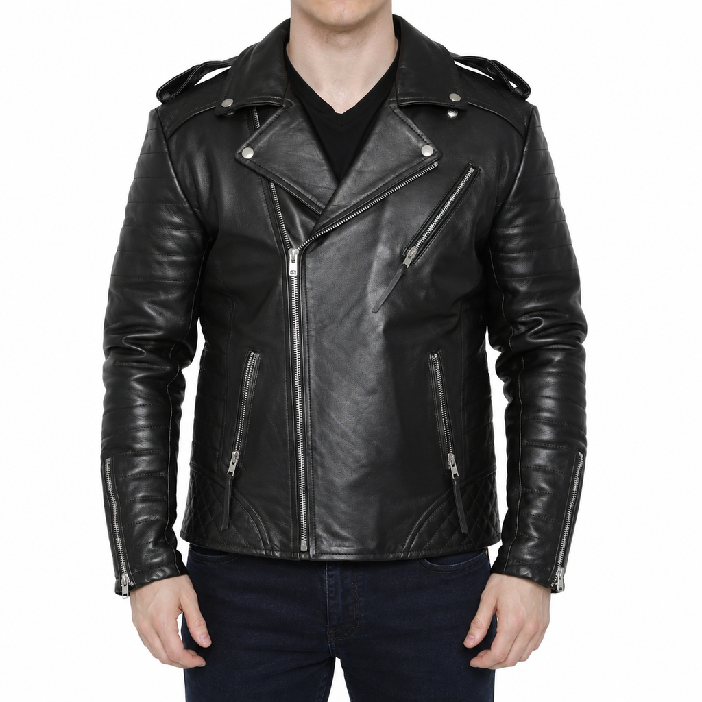 Men’s Motorcycle Fashion Leather Jacket-0