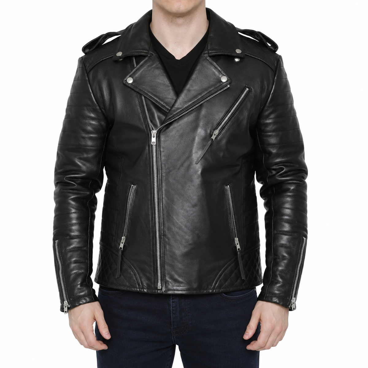 Men’s Motorcycle Fashion Leather Jacket-0