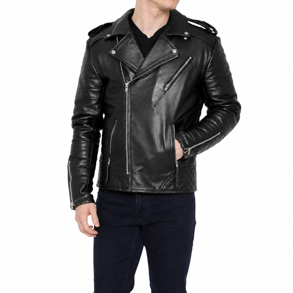 Men’s Motorcycle Fashion Leather Jacket-4