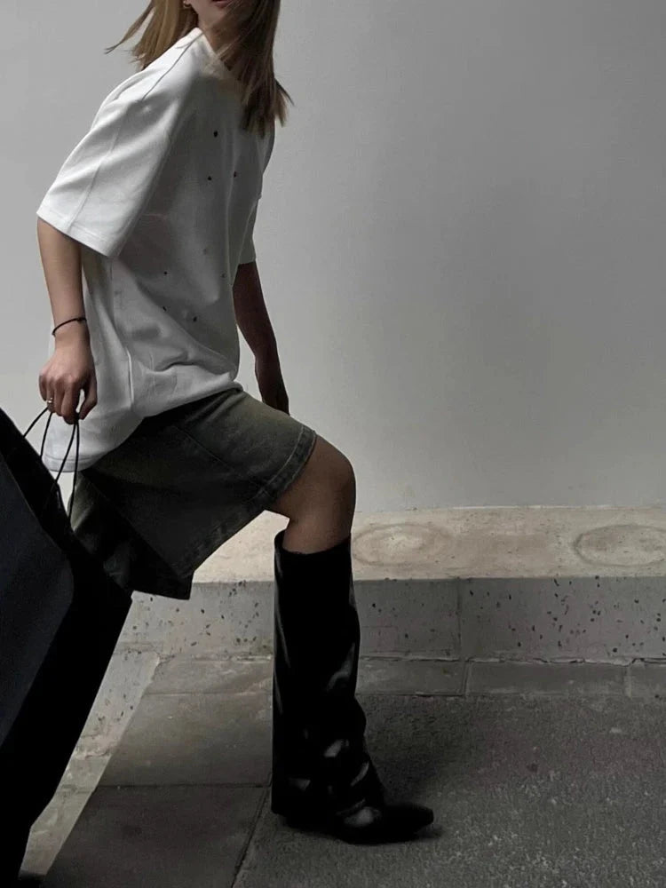 S-4XL Denim Shorts Women Chic Leisure Streetwear High Waist Korean Style Summer Knee Simple Comfortable Students Clothing New-4