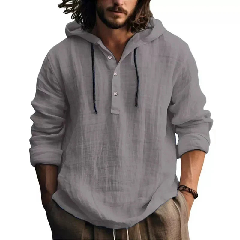 Men's Cotton Linen Hooded Shirt-0