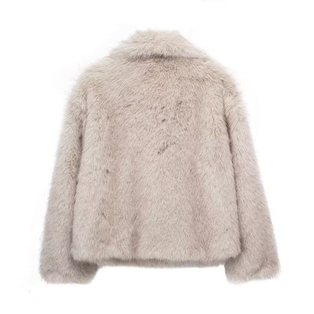 Winter Plush Coat Fashion Warm Thicken Fluffy Lapel Jacket Outwear Casual Long Sleeve Tops Womens Clothing-3