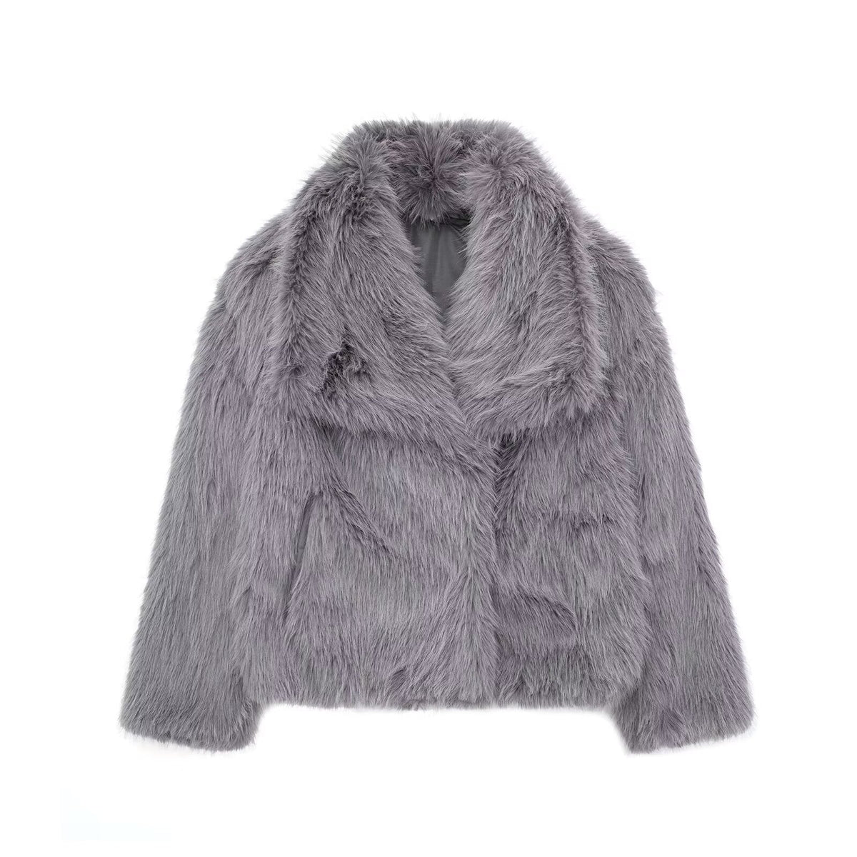 Winter Plush Coat Fashion Warm Thicken Fluffy Lapel Jacket Outwear Casual Long Sleeve Tops Womens Clothing-8