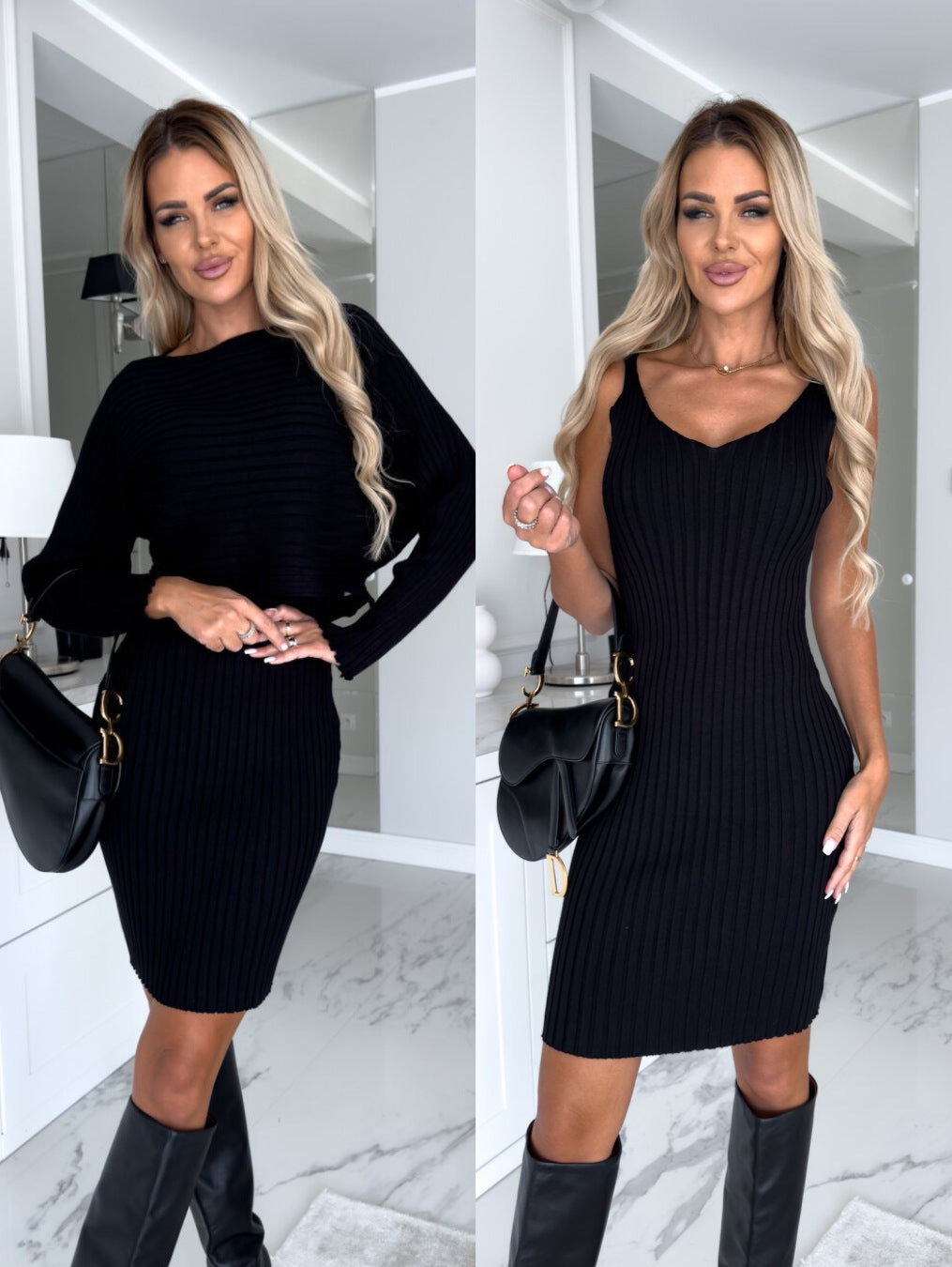 2pcs Suit Women's Solid Stripe Long-sleeved Top And Tight Suspender Skirt Fashion Autumn Winter Slim Clothing-6