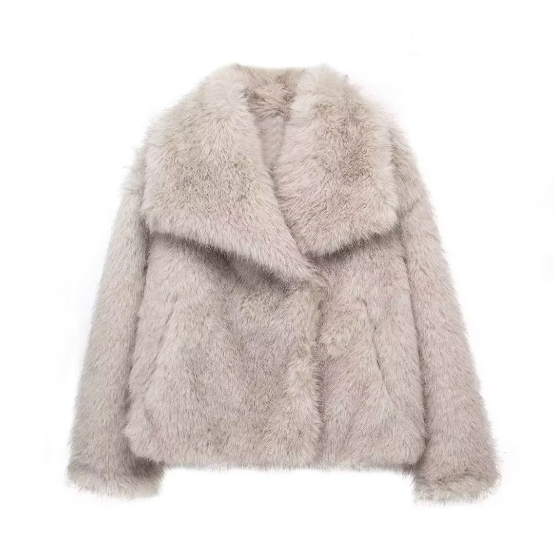 Winter Plush Coat Fashion Warm Thicken Fluffy Lapel Jacket Outwear Casual Long Sleeve Tops Womens Clothing-9